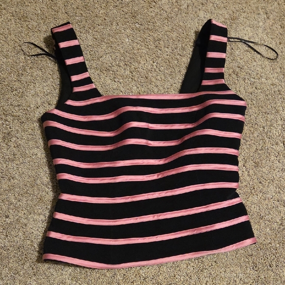 Cache Black and Pink Striped Crop Top - Picture 1 of 4